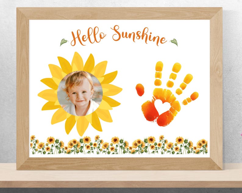 Summer Handprint Photo Art Keepsake, Editable Baby Toddler Hand Print Gift Idea, Sunflower Wall Art, Preschool Printable, Kids Activity image 6