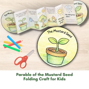 Christian Folding Craft for Kids, Surprise Coloring Printable Activity, VBS Sunday School, Homeschool Preschool Mustard Seed Bible Lesson