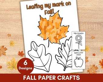 Bricolage en papier déchiré pour enfants, art du papier d'automne, ensemble d'activités manuelles d'automne, école à la maison et garderie, coloriages de Thanksgiving à imprimer pour la maternelle