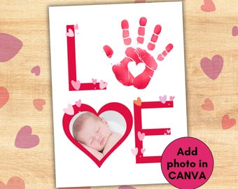 Love Photo Frame Handprint Art for Kids, Baby's First Year Keepsake Craft, Toddlers, Daycare, VBS Gift for Mom Dad Grandma Activity
