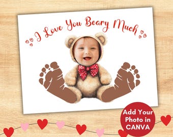 Footprint Gift Photo Frame Keepsake, Gift from Kids, Editable Baby&#39;s First Year Art, Toddler Daycare, Handprint DIY Gifts Dad Grandma