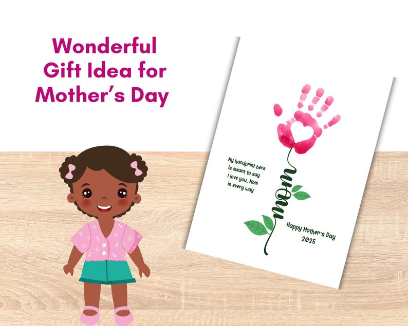 Mothers Day Handprint Flower Poem Art, 2025 Gift for Mom Kids Hand ...