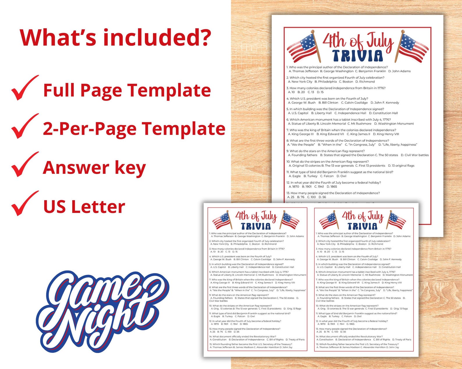 4th of July TRIVIA Game Printable, Quiz Challenge USA Facts ...