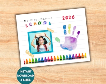 First Day of School Handprint Craft Keepsake, 2026 Back to School Photo Hand Print Art for Kids, Toddlers, Preschool Printables Activity