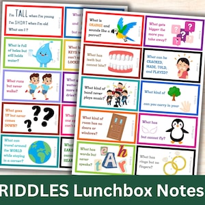 Lunchbox Notizen für Kinder RÄTSEL, Lunchbox Grußkarten für Schule, Kindertagesstätte, Homeschool Kinder, leere Vorlage Back to School Printables