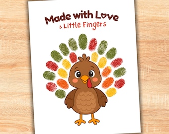 Fingerprint Turkey Art Printable for Kids, Fall Thanksgiving Craft Activity for Toddler, Homeschool Daycare Preschool Kindergarten Church