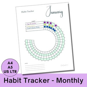 Rastreadores de hábitos circulares imprimibles mensuales / Seguimiento de hábitos diarios para el cuidado personal, el bienestar, la motivación / Cuadro de rutina / Registro de establecimiento de objetivos de acondicionamiento físico
