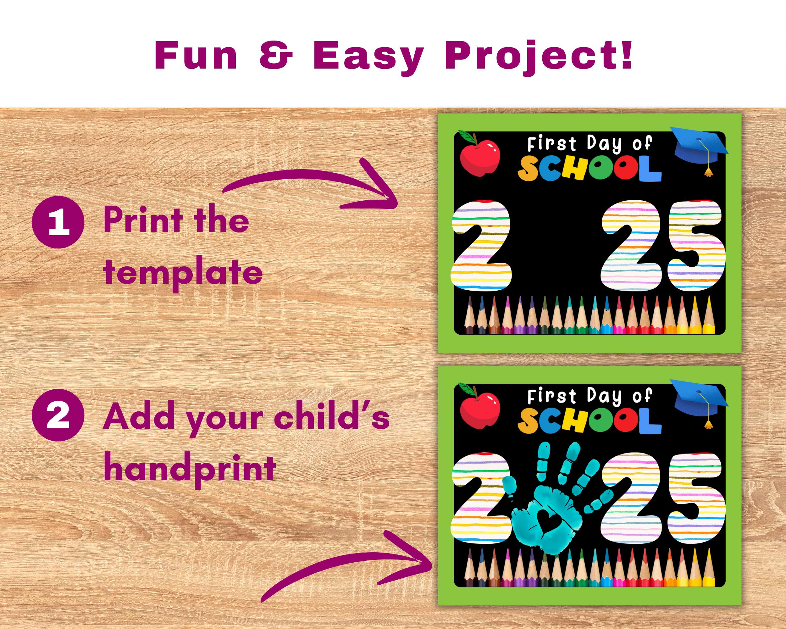 Back to School Handprint Craft, 2025 First Day of School Chalkboard ...