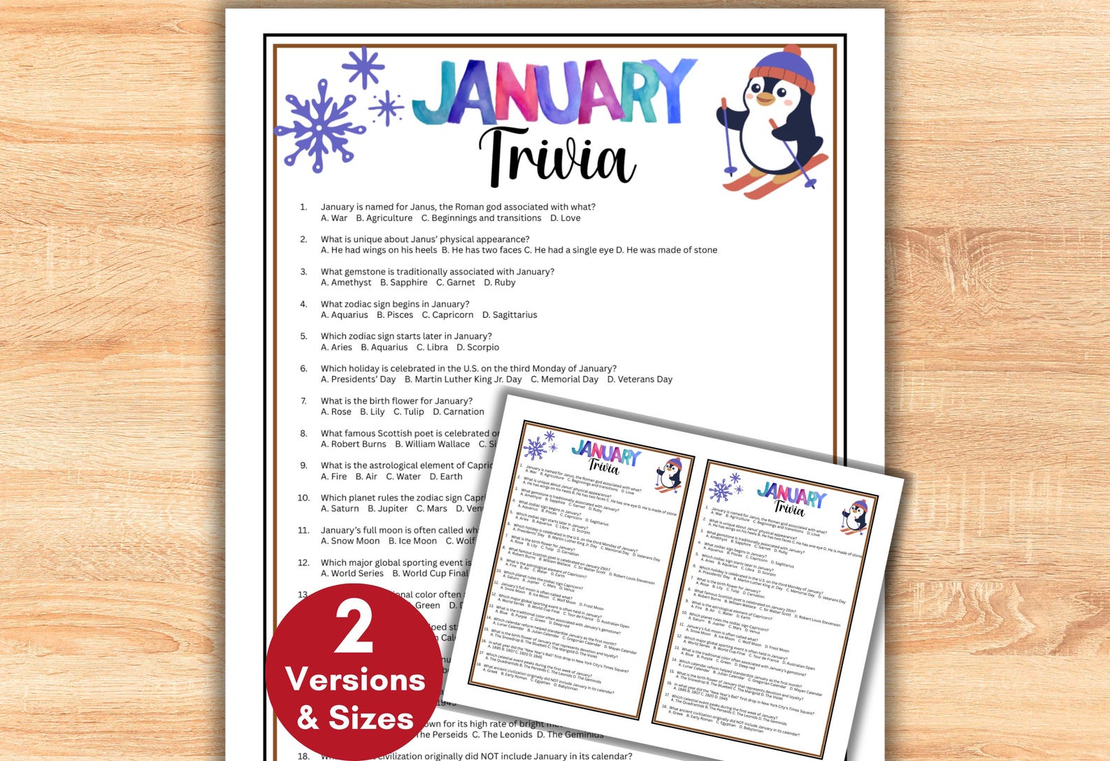 January Trivia Quiz Game Printable With Answers, Winter Season Game ...