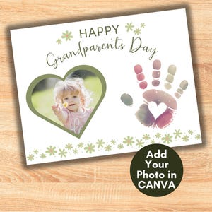 Grandparents Day Handprint Photo Keepsake, Editable Baby Hand Print Memories Grandparent Gift Printable Wall Art, Kids Preschool Activity