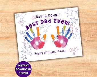 Buon compleanno papà, impronta della mano, regalo personalizzato per bambini, lavoretto fai da te per neopapà, biglietto ricordo per papà, stampabile per asilo nido
