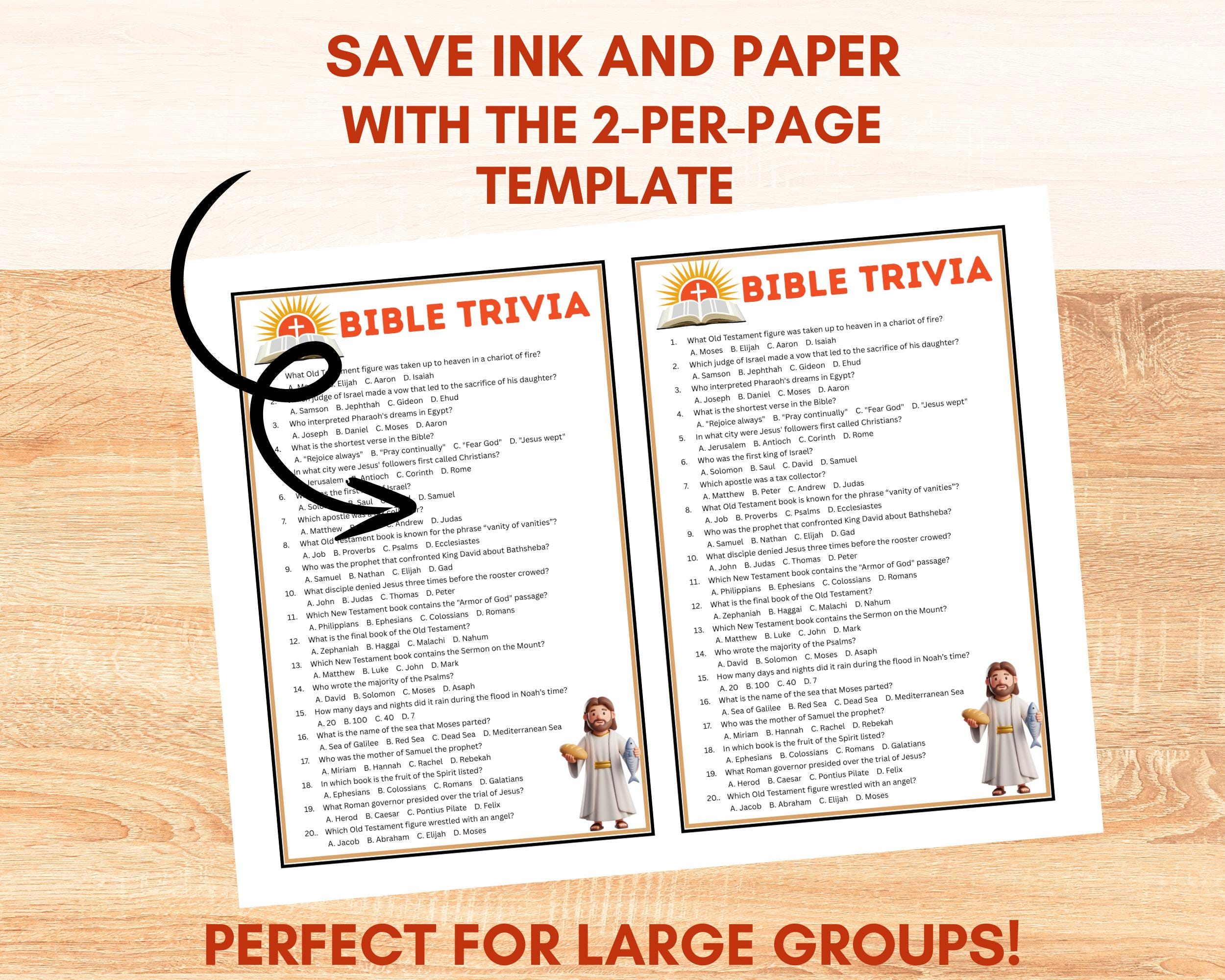 Bible Trivia Quiz Game Printable With Questions and Answers, Christian ...