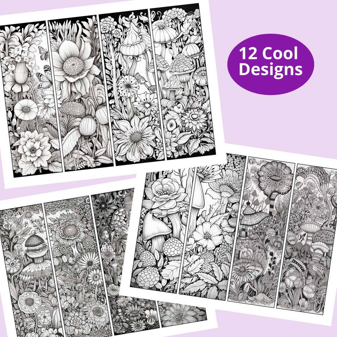 Coloring Bookmarks With FANTASY GARDEN Floral Theme. 12 - Etsy