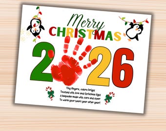 Christmas Handprint Art for Kids, 2026 Printable Holiday Craft Activity with Poem for Baby & Toddler