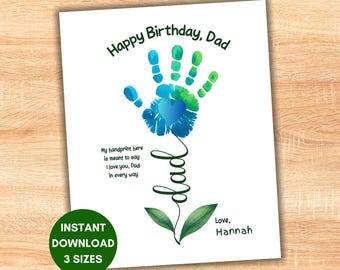 Dad Birthday Handprint Art, Flower Poem Craft, 2026 Gift for Fathers Kids Hand Print Printable Wall Art Activity, Toddlers Preschool Daycare