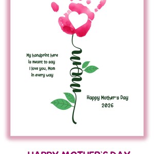 Mothers Day Handprint Flower Poem Art, 2026 Gift for Mom Kids Hand ...