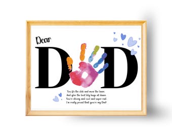 Dad Handprint Craft Keepsake for Fathers Day, Dad's Birthday DIY Gift from Kids, Baby Toddler Printable Poem Greeting Card for New Daddy