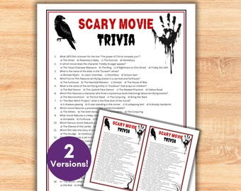 Scary Movie Trivia Quiz Game Printable, Horror Movies Questions and Answers, Halloween Activity, Party Games, Holiday Pub Trivia, Game Night