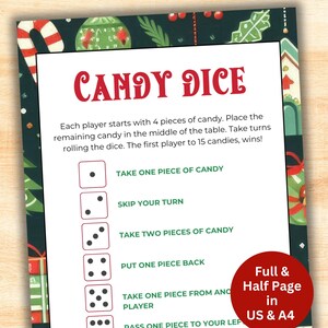 Christmas Candy Dice Game Printable, Fun Activity for Family Kids ...