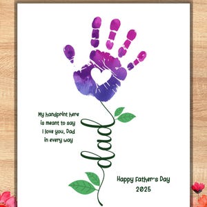 Arte de huellas de manos para el Día del Padre, Poema floral para papá, Regalo para papá 2025, Actividad de arte mural imprimible con huellas de manos para niños, Guardería preescolar para niños pequeños