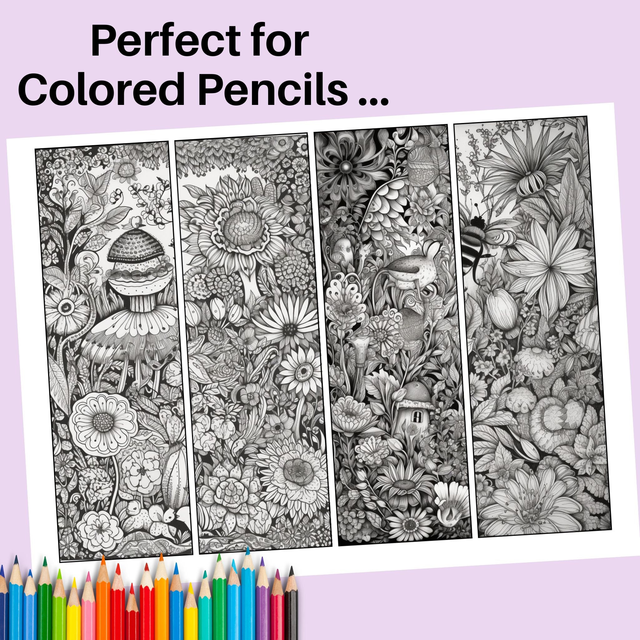 Coloring Bookmarks With FANTASY GARDEN Floral Theme. 12 - Etsy