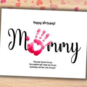 Handafdruk verjaardagskaarten voor moeder, gelukkige verjaardag mama gedicht aandenken kunst, DIY cadeau van Kids Craft, baby peuter opvang voorschoolse afdrukbare