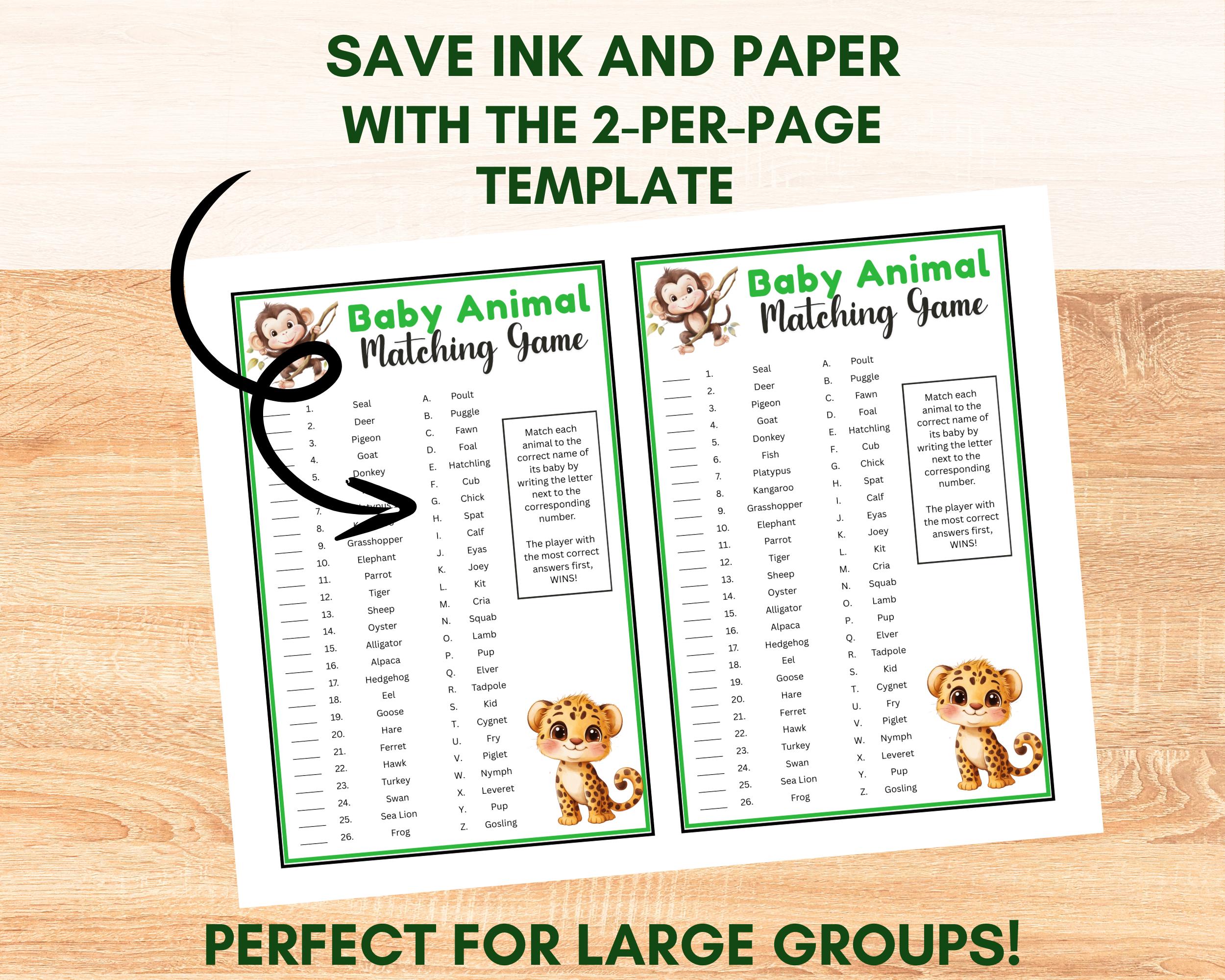 Baby Animal Matching Game Quiz Printable, Match up Games With Answers ...