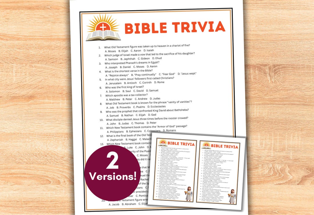 Bible Trivia Quiz Game Printable With Questions and Answers, Christian ...
