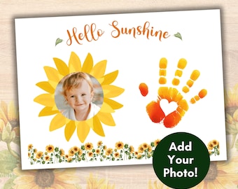Summer Handprint Photo Art Keepsake, Editable Baby Toddler Hand Print Gift Idea, Sunflower Wall Art, Preschool Printable, Kids Activity