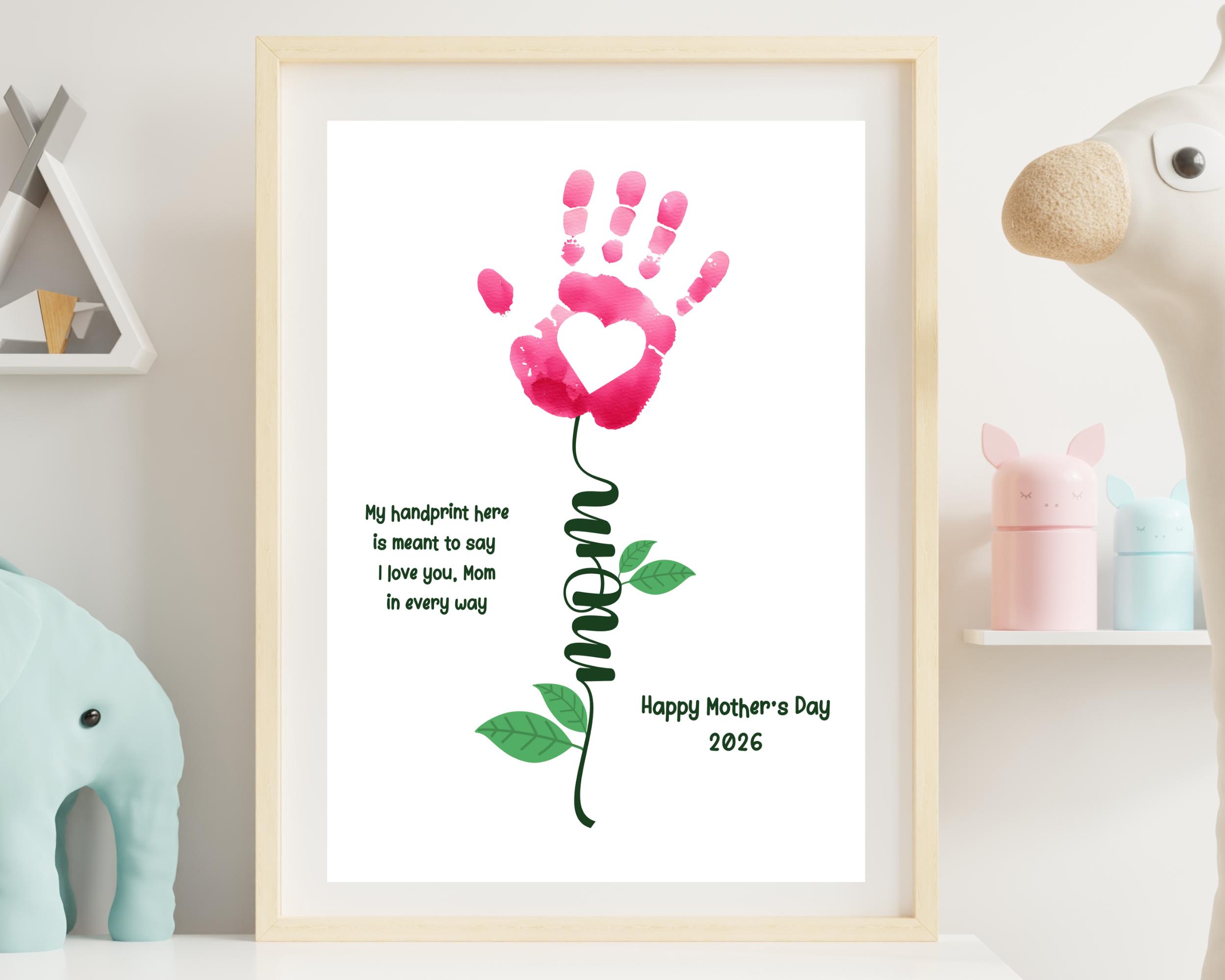 Mothers Day Handprint Flower Poem Art, 2026 Gift for Mom Kids Hand ...