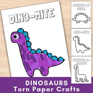 Lavoretti sui dinosauri per bambini in età prescolare, attività artistiche con carta strappata per bambini, idee per attività con strappo, taglio, incolla e colla, materiale stampabile per l'asilo nido e la scuola materna.