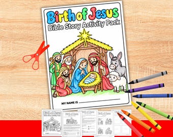 Birth of Jesus Activity Pack for Kids, Christmas Bible Lesson, Color Cut and Paste Craft