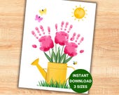 Spring Flower Handprint Craft for Kids, Art Keepsake, Butterfly Bees Hand Print Baby Toddler Homeschool Daycare Preschool Printable Activity