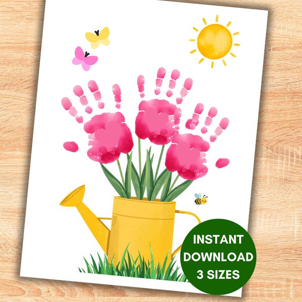 Spring Flower Handprint Craft for Kids, Art Keepsake, Butterfly Bees Hand Print Baby Toddler Homeschool Daycare Preschool Printable Activity