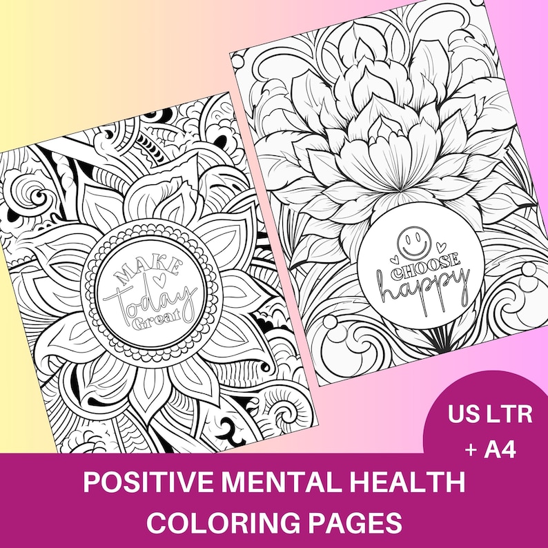 Positive Mental Health Coloring Pages Mindfulness Zen Design and Quote Color Book Teens Self ...