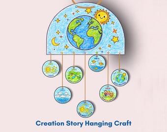 Days of Creation Craft for Kids, Christian Bible Creation Story Sunday School Crafts, Coloring Printable Activity, Homeschool, Daycare VBS