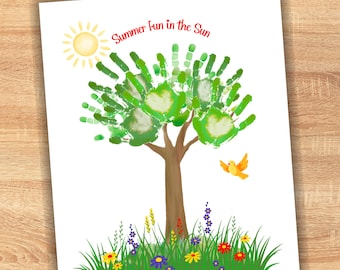 Summer Handprint Art for Kids, Baby Toddler Hello Summer Tree Craft Keepsake, Hand Print Gift Idea, Daycare VBS Preschool Printable Activity