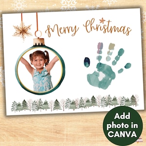 Weihnachts-Handabdruck-Handwerksfoto-Andenken, bearbeitbare Kinderhandabdruck-Memento-Geschenkidee, Babys erste Holida, Vorschulkinderaktivität, Wandkunst