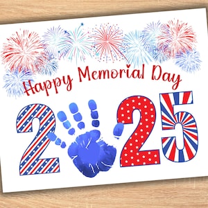 Impronta di mano per il Memorial Day, attività artistica con impronte di mano patriottiche 2025, regalo per insegnanti, materiale stampabile per asilo nido e scuola materna