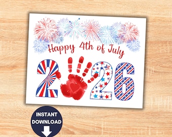 4th of July Handprint Craft Keepsake, Patriotic Fourth Handprint Art Activity 2026, Camp Crafts, Toddler Daycare PreK Preschool Printable