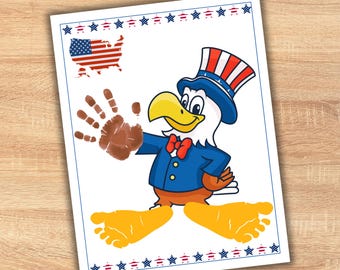 4 juli handafdruk kunst aandenken, patriottische handafdruk ambachtelijke activiteit 2026, Fourth of July cadeau, baby peuter kinderdagverblijf zomerkamp afdrukbare