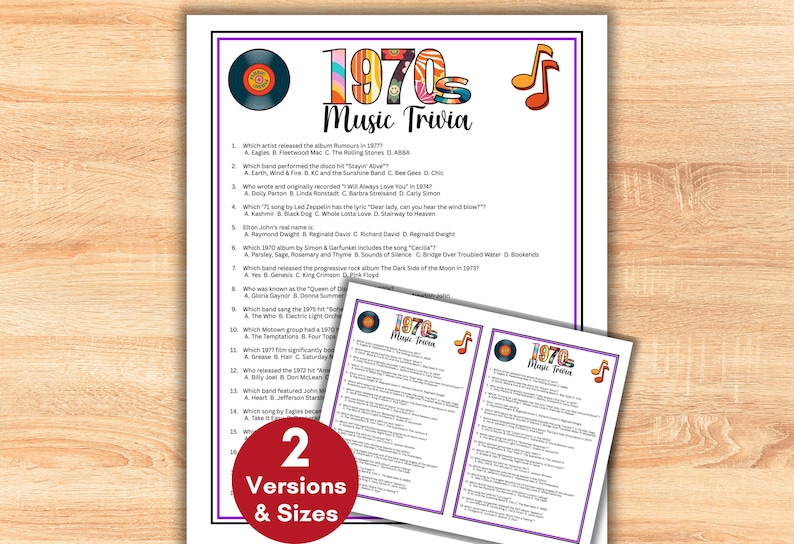 1970s trivia game quiz printable