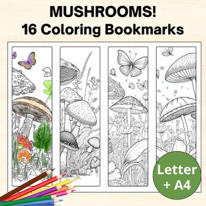 Marcadores para colorear tema SETAS / Páginas para colorear imprimibles para adultos que presentan diseños de setas en formato Marcapáginas Carta + A4