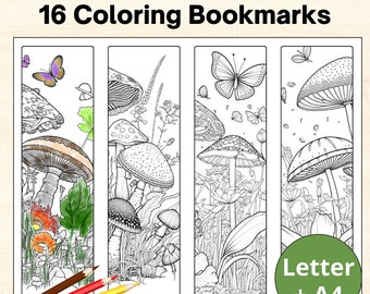 Bookmarks to color MUSHROOMS theme | Printable Coloring Pages for Adults that feature Mushroom designs in Bookmark format Letter + A4