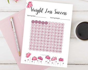 Printable Pounds Lost Chart | Weightloss Tracker for Weight Motivation, 100 Lbs Chart to keep track of your Progress and Achieve Your Goals