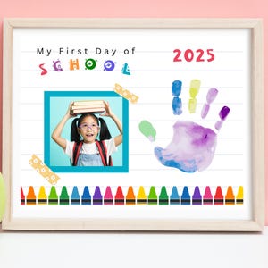 Lembrança de artesanato com impressão de mão para o primeiro dia de aula, 2025, volta às aulas, foto, impressão de mão, atividade para crianças, bebês e pré-escola