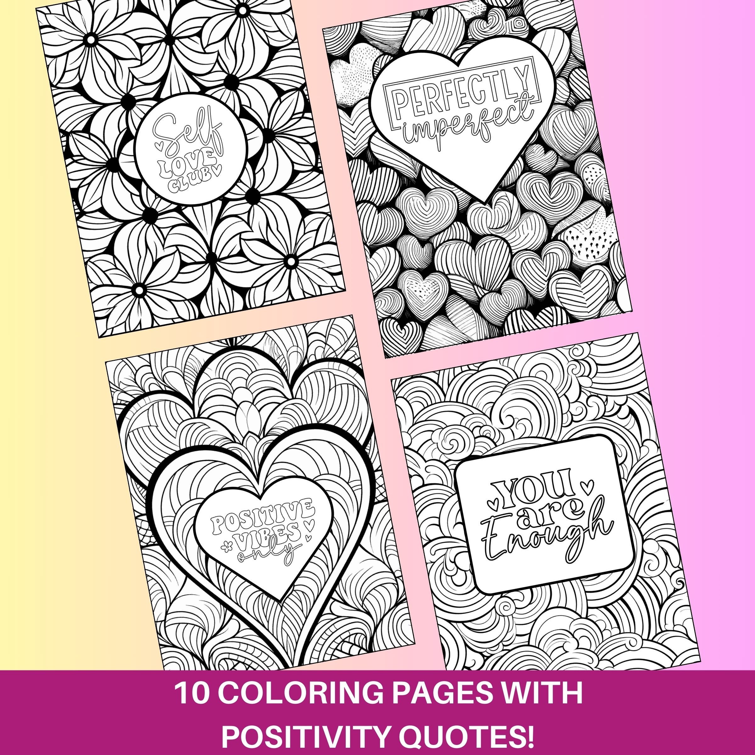 Positive Mental Health Coloring Pages Mindfulness Zen Design and Quote Color Book Teens Self ...