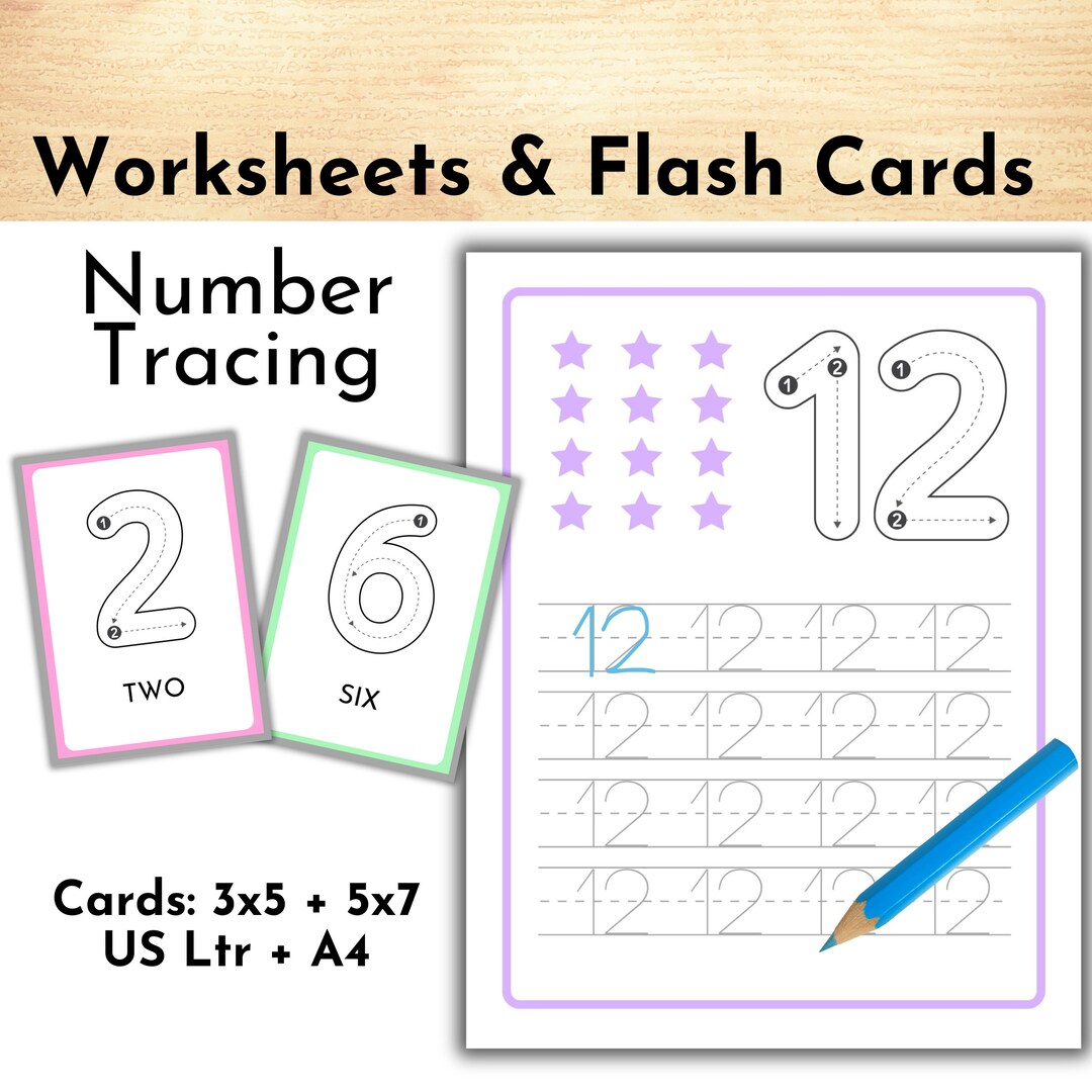 Number Tracing Worksheets and Flashcards for Kids, Printable Numbers