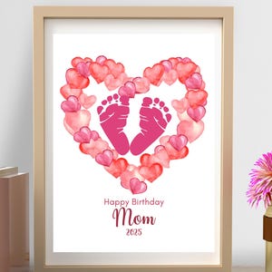 Happy Birthday Mom Handprint Art, Gift for Mother Stepmom, DIY Greeting Card Craft Keepsake, Kids Baby Toddler Daycare Preschool Printable
