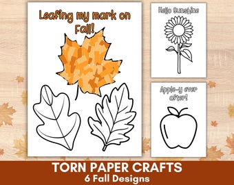 Travaux manuels d'automne pour enfants, travaux manuels avec colle/colle découpés en papier déchiré, activité artistique d'automne, garderie d'école à la maison, coloriage de Thanksgiving à imprimer préscolaire